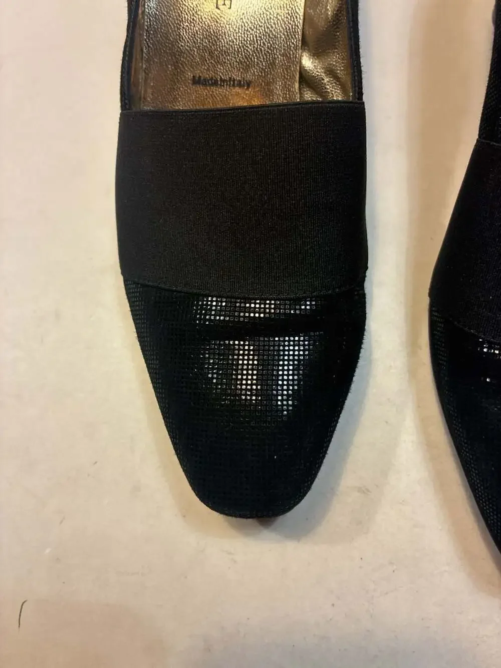 Ron White Black Suede and Mesh Wedge Heels Made in Italy